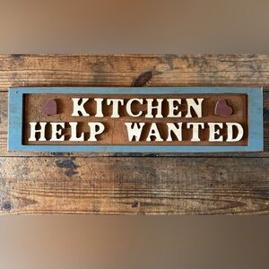 Rustic Hand Carved Wooden Kitchen Help Wanted Sign 27 1/2 x 7.